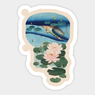 WATER TURTLE AND WATERLILIES IN PALE PINK BLUE Sticker